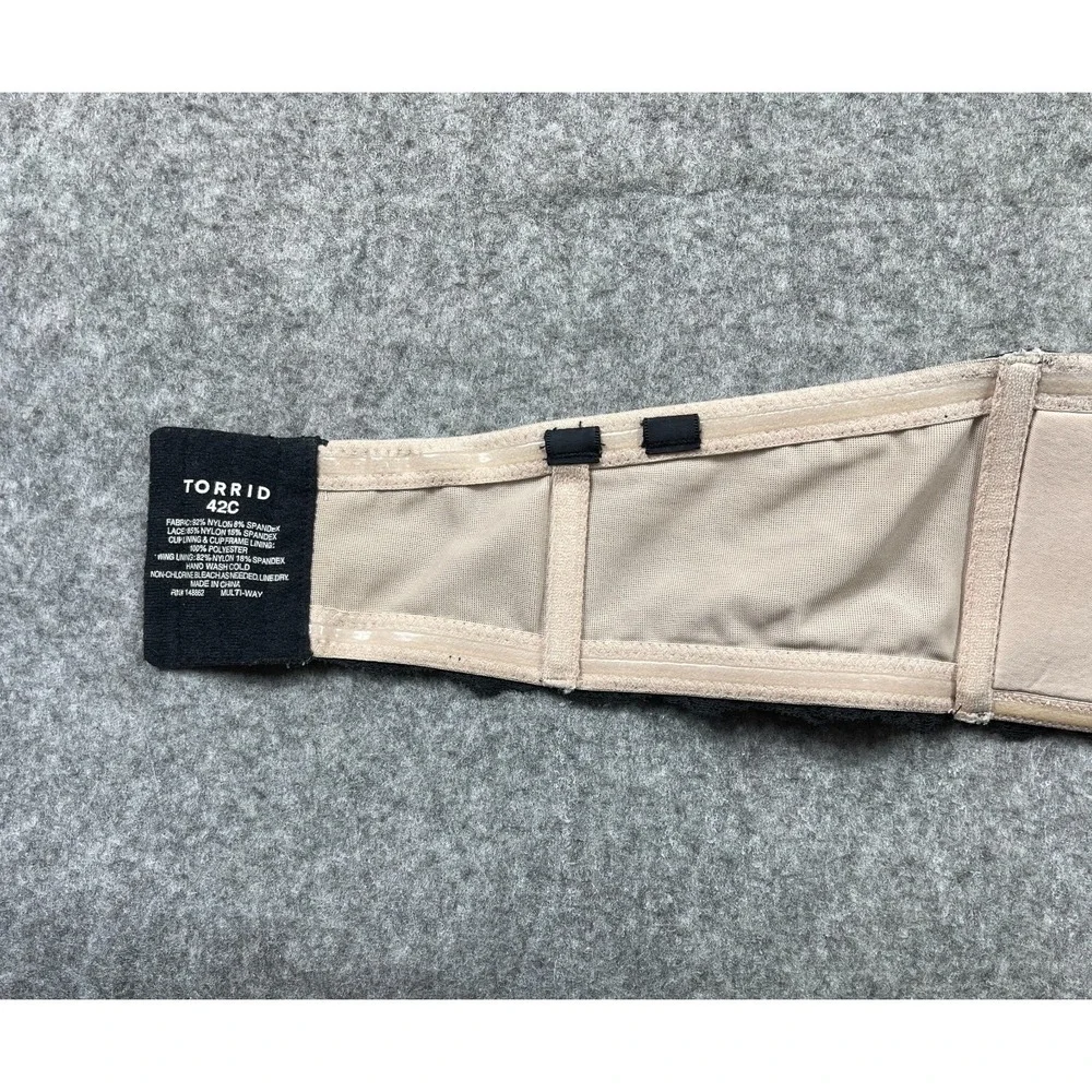 Torrid Bra 42C Black Tan Lace‎ Strapless Underwire